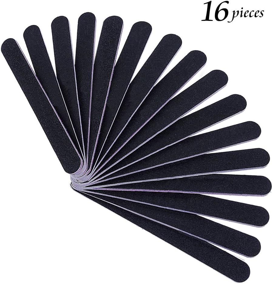 Justime Professional Nail Files Washable Double Sided Emery Board Nail Tools 100/180 Grit Black(Pack of 16)