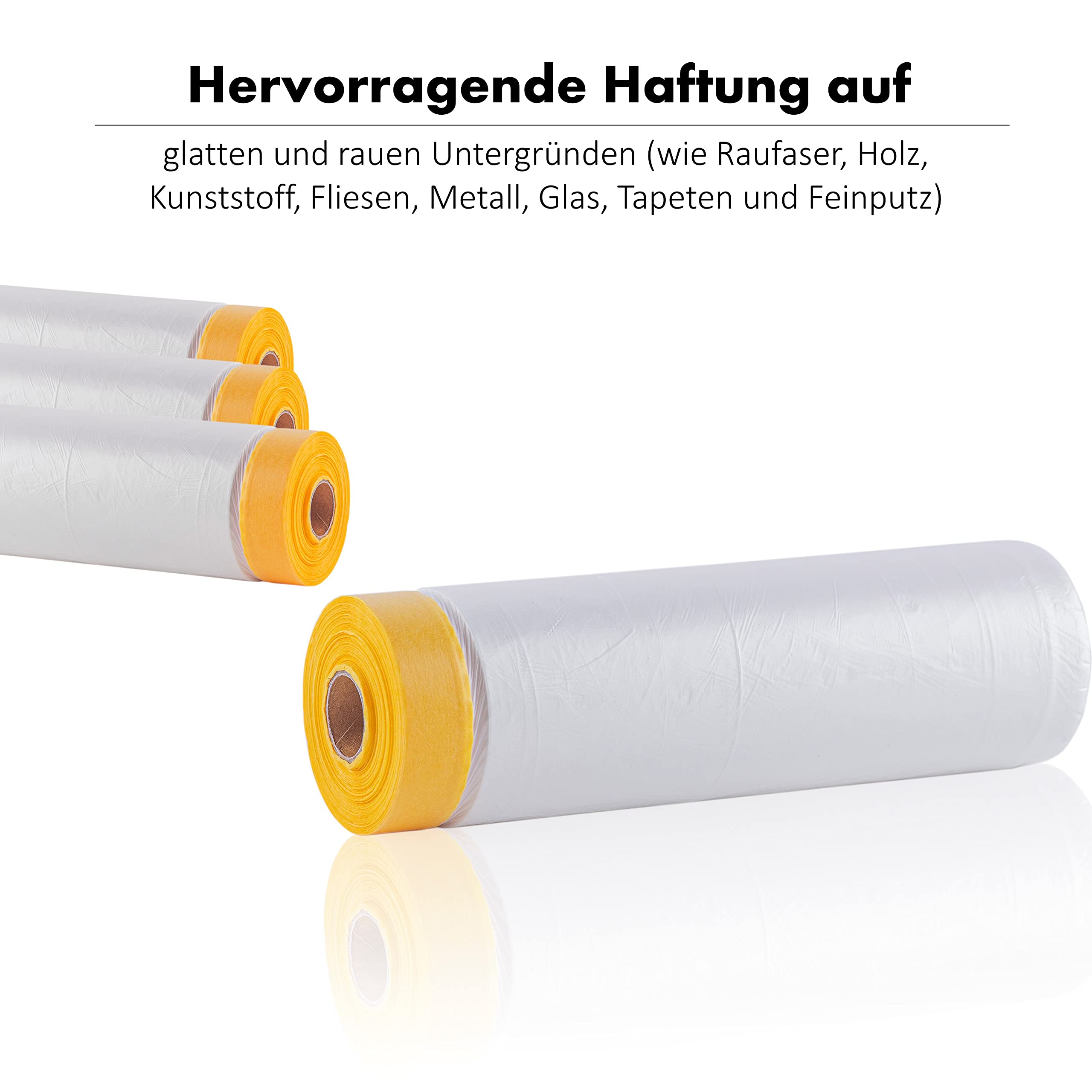 9 Rollen Goldband-Masker 1400mm x 33m mit Abklebeband für Innen & Außenbereich UV-beständig - Profi Maler-Krepp Abdeckfolie (10my Folie) mit Klebeband stark - Abdeckplane für Malerarbeiten