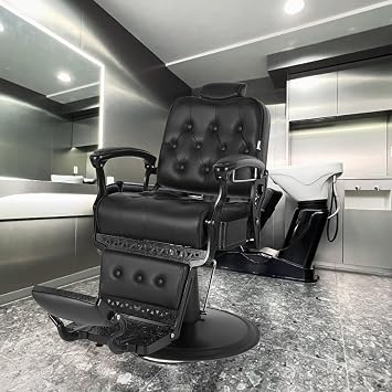 Barber Chair Heavy Duty Hydraulic Recline Salon Chair for Barber Shop & Spa, Vintage Style, Adjustable Styling Chair, 450 lbs Capacity, Black