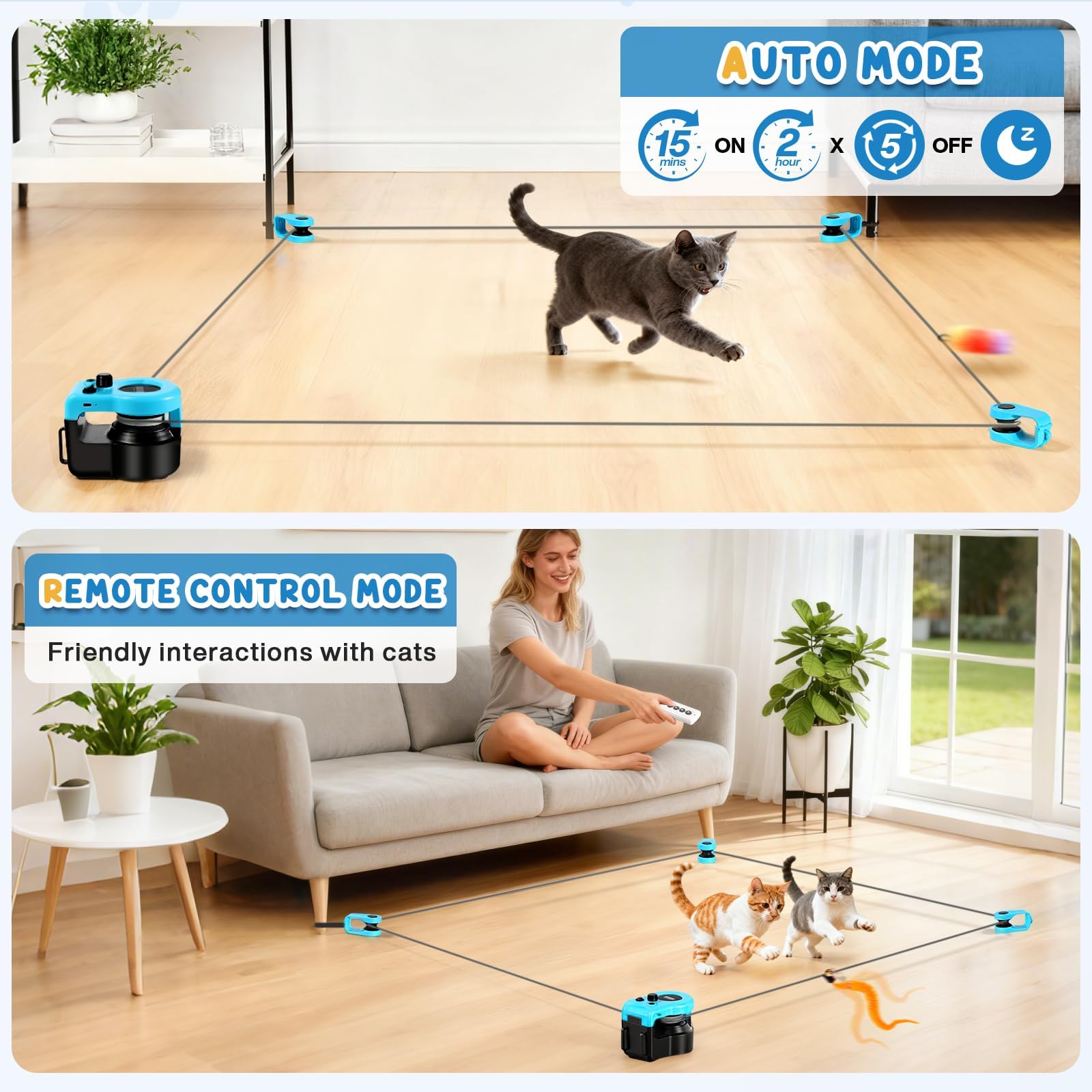 Elektrisches Katzenspielzeug & Intelligenzspielzeug für Katzen, Automatisch/Fernbedienbares Interaktives Katzenspielzeug für Hauskatzen mit Einstellbarer Geschwindigkeit, Realistischen Mäusegeräuschen