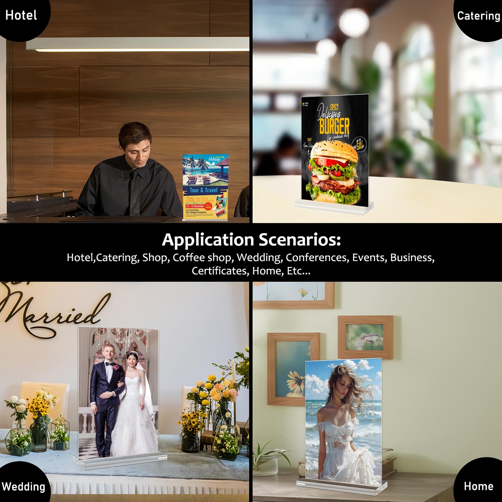 Lot de 4 Porte-Affiches En Acrylique A4, Support Double Face Vertical Transparent,Porte Menu Restaurant, Porte Affiche, Pour Restaurants, Menus, Hôtel, l'école,Bureau, Magasin