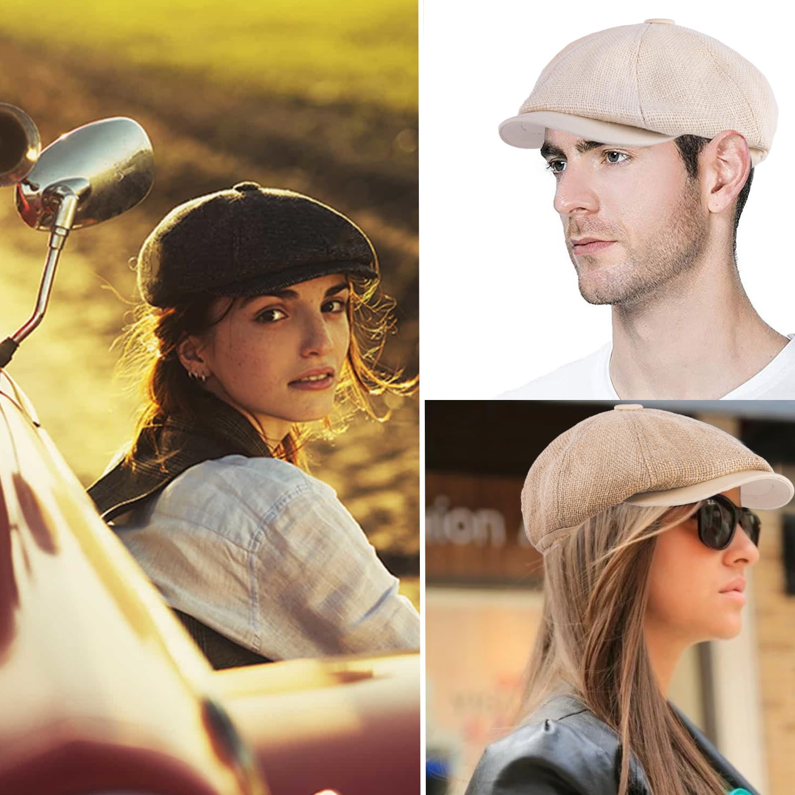 Beret Gorro Hombre, 8 Paneles Ajustable Verano Transpirable Plana Newsboy Sombrero, Moda Golf Driving Fishing Gorras para Hombre Mujere, 55-59 CM