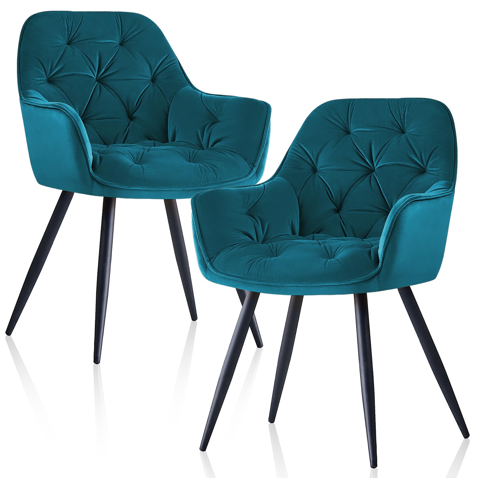JaHECOME Teal Velvet Dining Chairs Set of 2 Kitchen Chairs Armchairs Upholstered Seat High Back for Living Room Bedroom Home Reception Lounge Office(2,Teal)