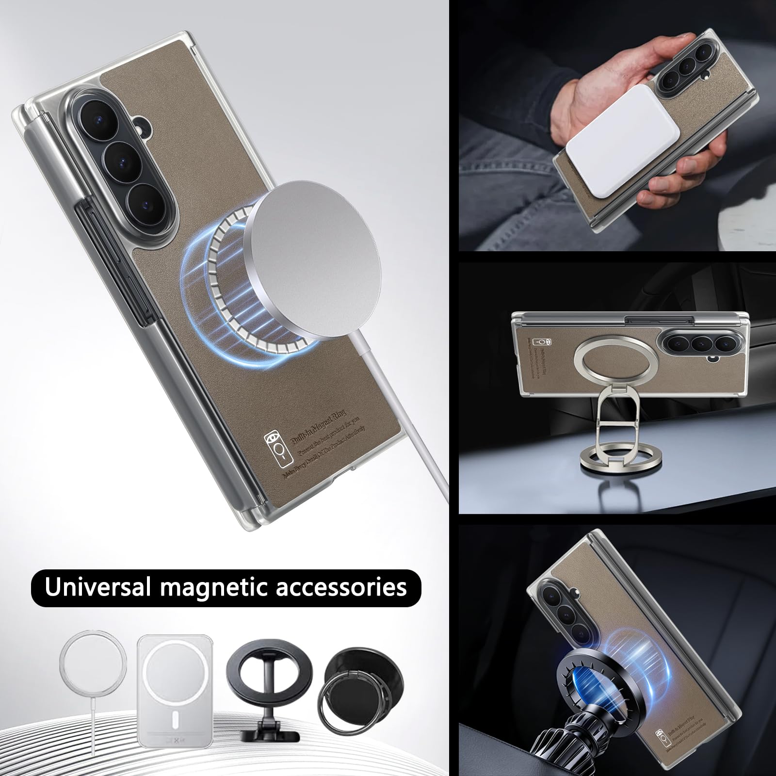 COQUE Funda Magnética para Samsung Galaxy Z Trifold, Cuero Vegano Premium, Protección de Bisagra, Cierre Magnético, Cubierta Biaxial a Prueba de Golpes para Samsung Galaxy Z Trifold-Cafe