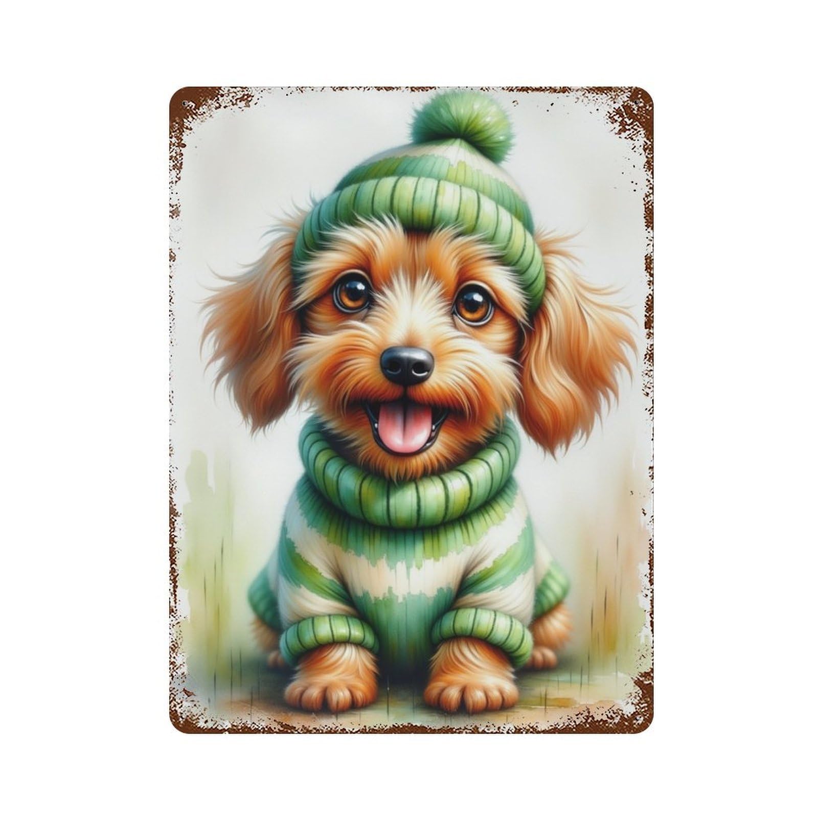 Winter Warmth for Pups Aged Metal Wall Plaque 15.7"x11.8", Classic Wall Plaque for Garage, Pub Or Kitchen