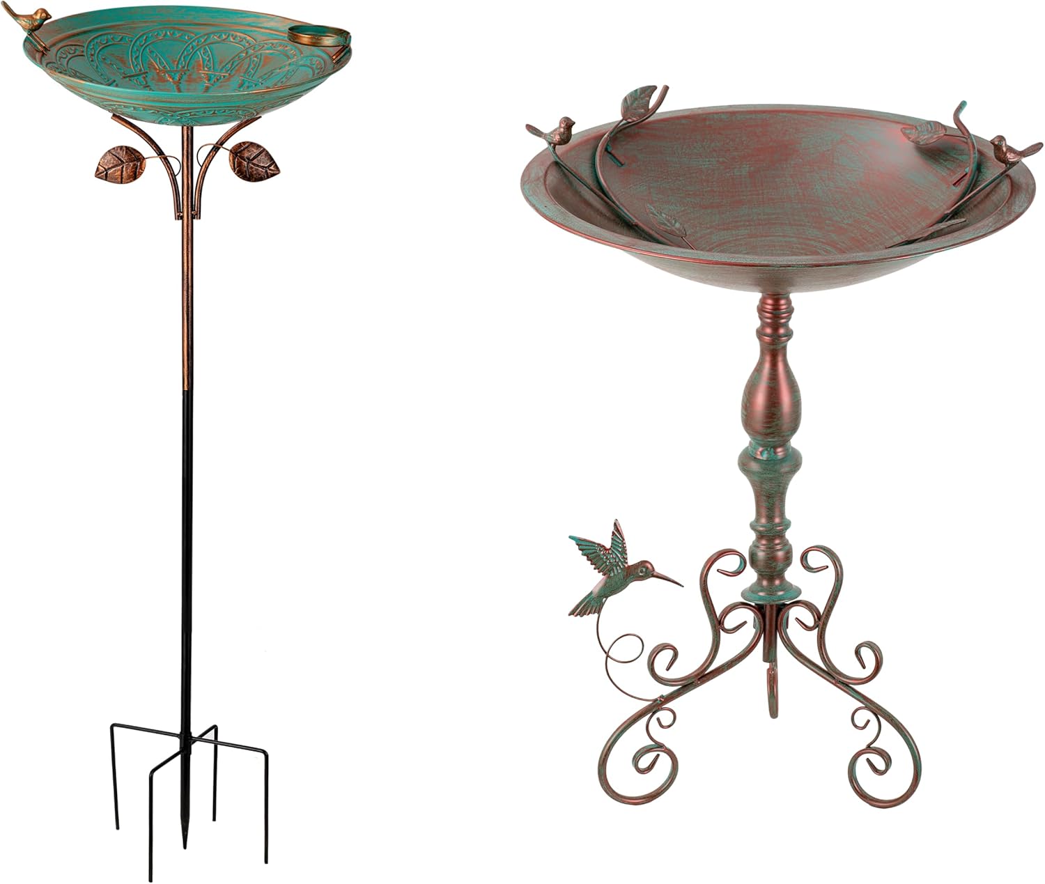13" Metal Bird Baths with Stake and 20" X-Large Pedestal Bird Bath for Outdoors