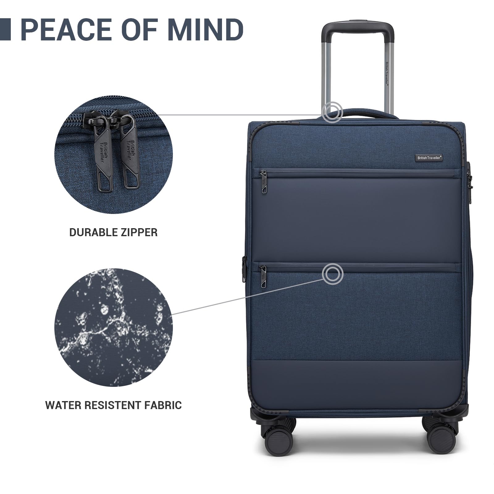 British Traveller Maleta Trolley Grande Rígida Expandible 79cm, Maletas Rígidas de Viaje con 4 Ruedas Giratorias y Cerrado TSA (28 Pulgadas, Azul)