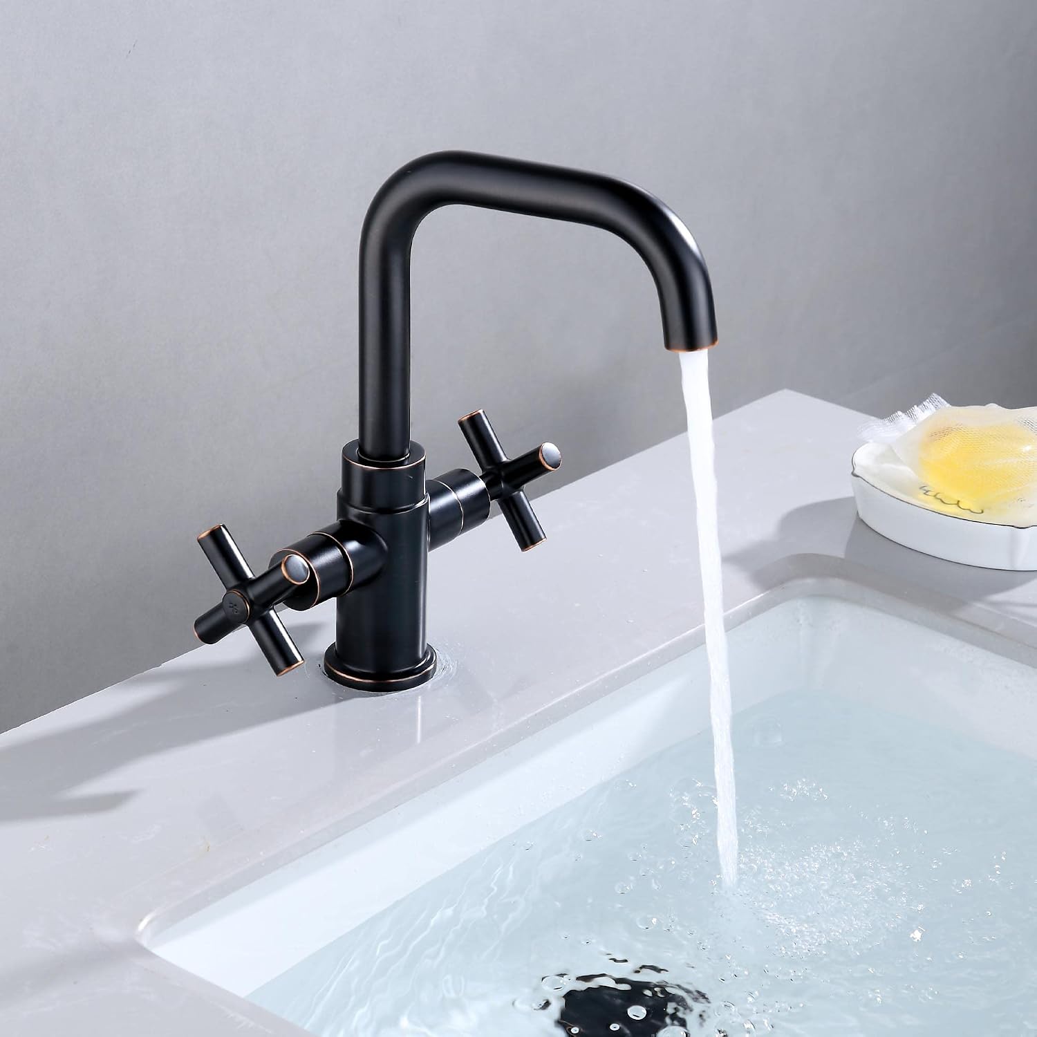 Bathroom Sink Faucet, 4 Inch Single Hole or 3 Hole Centerset Vanity Faucet, 2-Handle Handle Single Hole Bahroom Sink Faucet, Pop Up Drain Oil Rubbed Bronze Finish DF-1265CCH-ORB