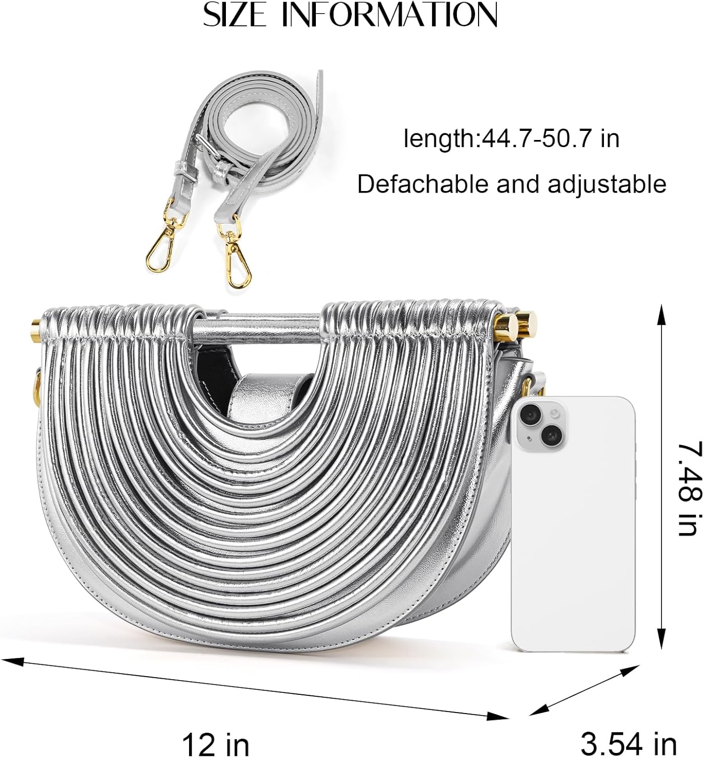 Clutch Purses for Women, Crescent Handbag Woven Bag, Formal PU Leather Purse Designer Handbags for Party Prom Wedding - Image 5