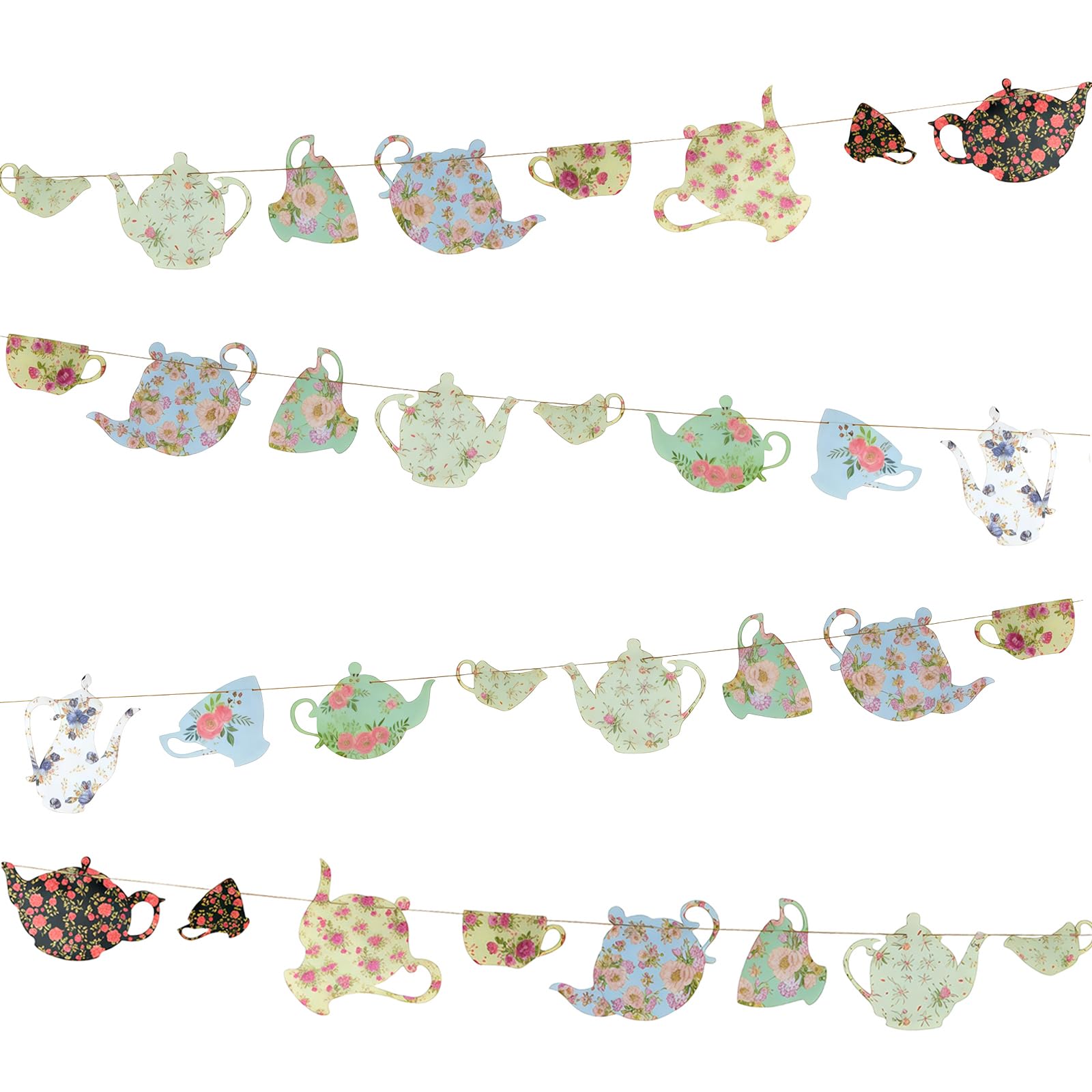 HAGOT 2PC Tea Party Bunting Banner, Party Decorations, Reusable Banner, for Party Birthday Day Wedding Outdoor Indoor