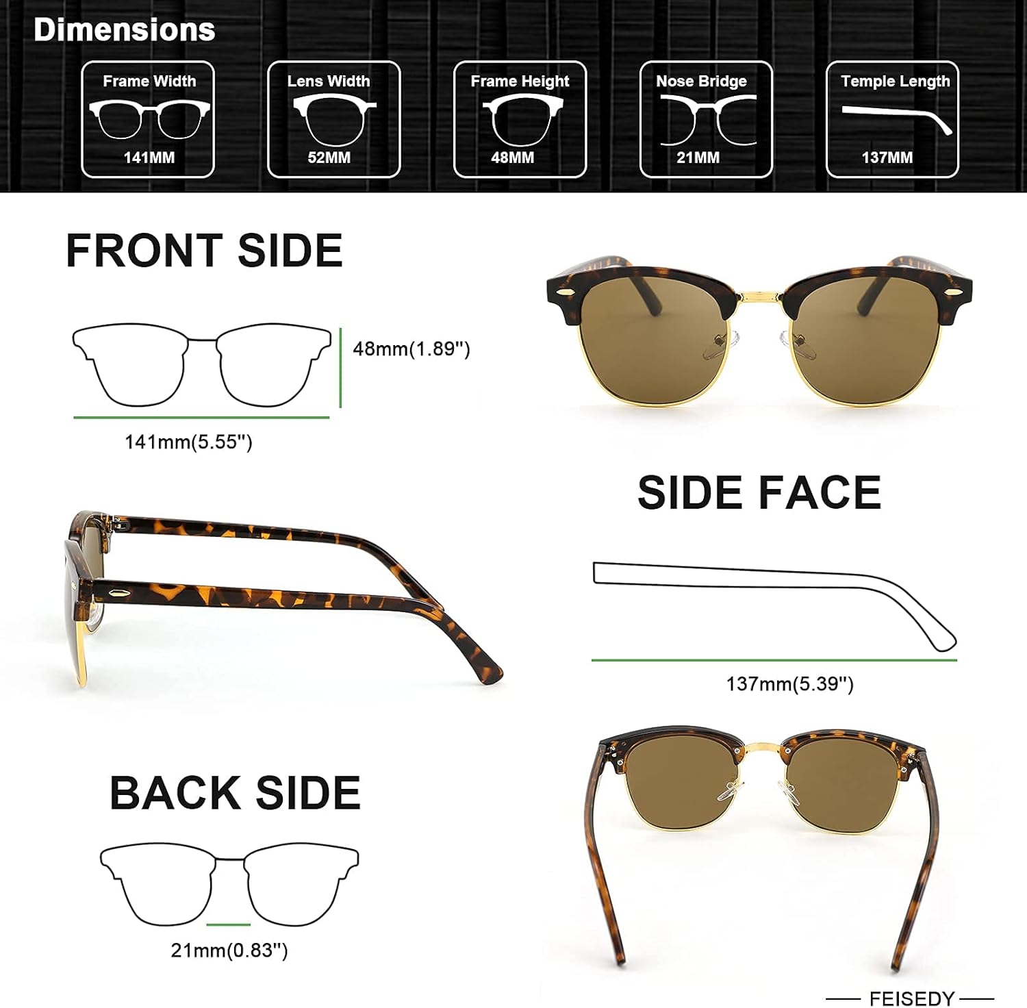FEISEDY Sunglasses for Men Women Finish Semi-Rimless Frame Driving Sun glasses Mirror Lens 100% UV Blocking B2242 (3 Pack)