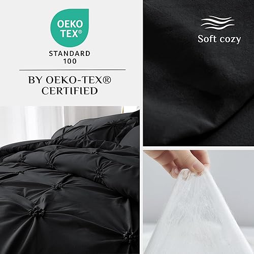 Miniatura 5 de JOLLYVOGUE Juego de edredón Queen de 7 piezas, juego de edredón negro en una bolsa para dormitorio, juegos de edredón de cama con edredón, sábanas,