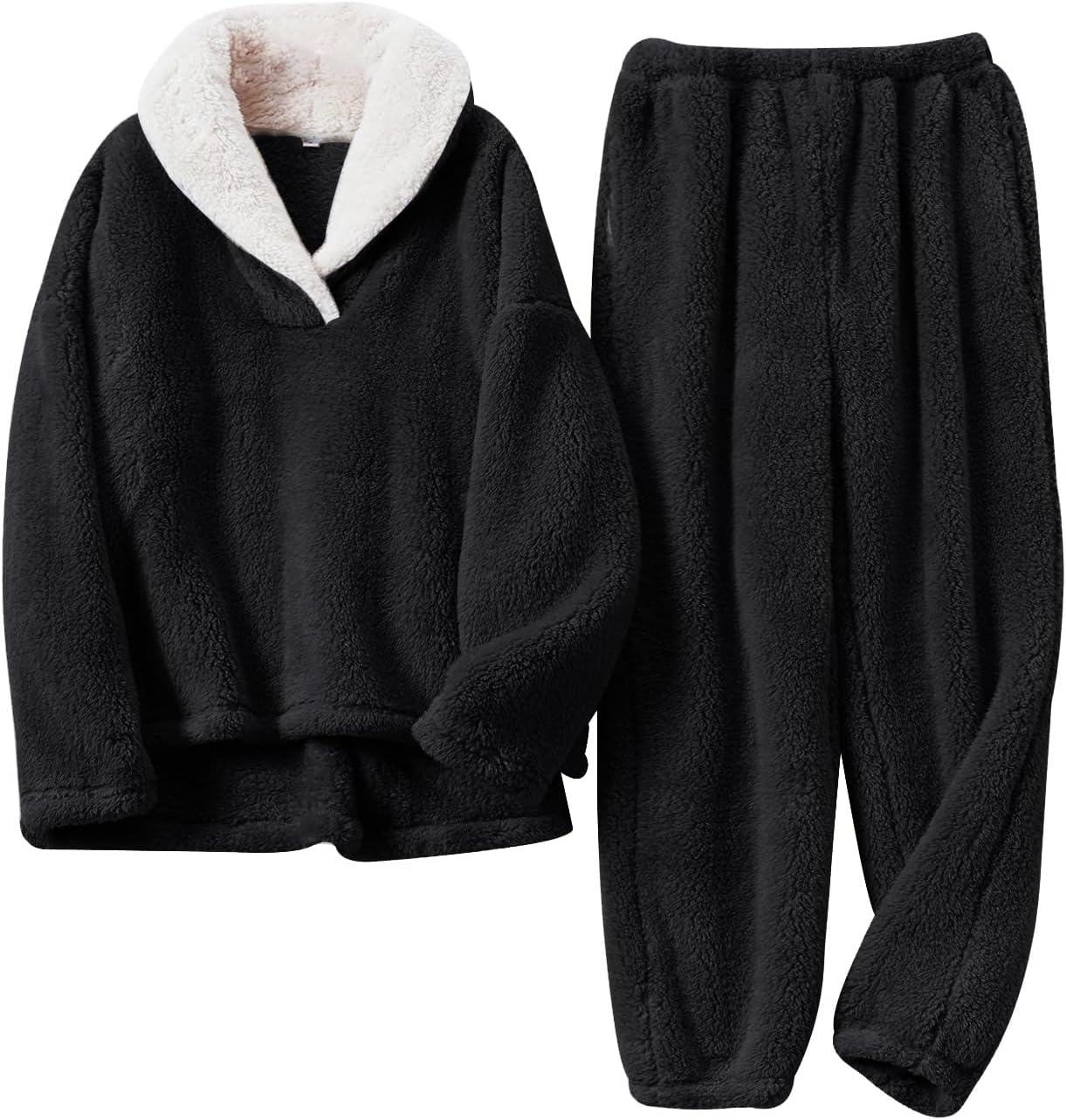 Arssm Mens Fluffy Pajamas Set 2 Piece Fleece Pjs Loose Plush Winter Warm Cozy Loungewear Sleepwear