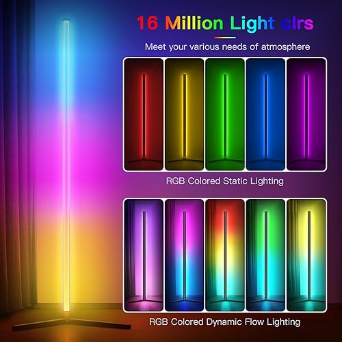 Miniatura 2 de Lámpara de pie de esquina giratoria Regulable que cambia de color, lámparas de esquina de pie LED Smart App Control Iluminación RGB lámpara de