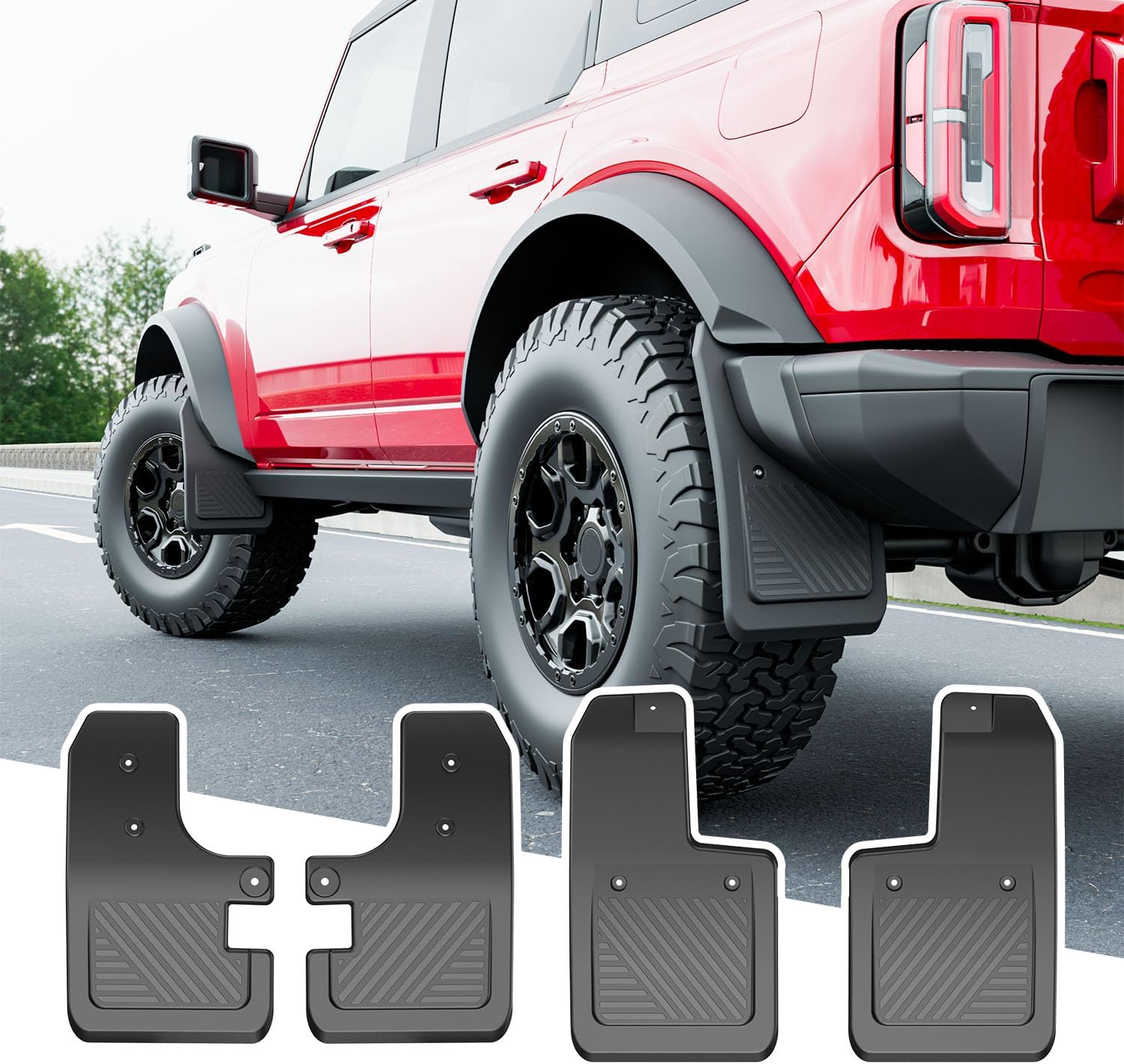 PTYYDS 4Pcs Mud Flaps Compatible with 2021-2026 Ford Bronco 2/4 Door Mud Splash Guards Front and Rear Mudguard Replacement for 2021-2026 Ford Bronco Accessories
