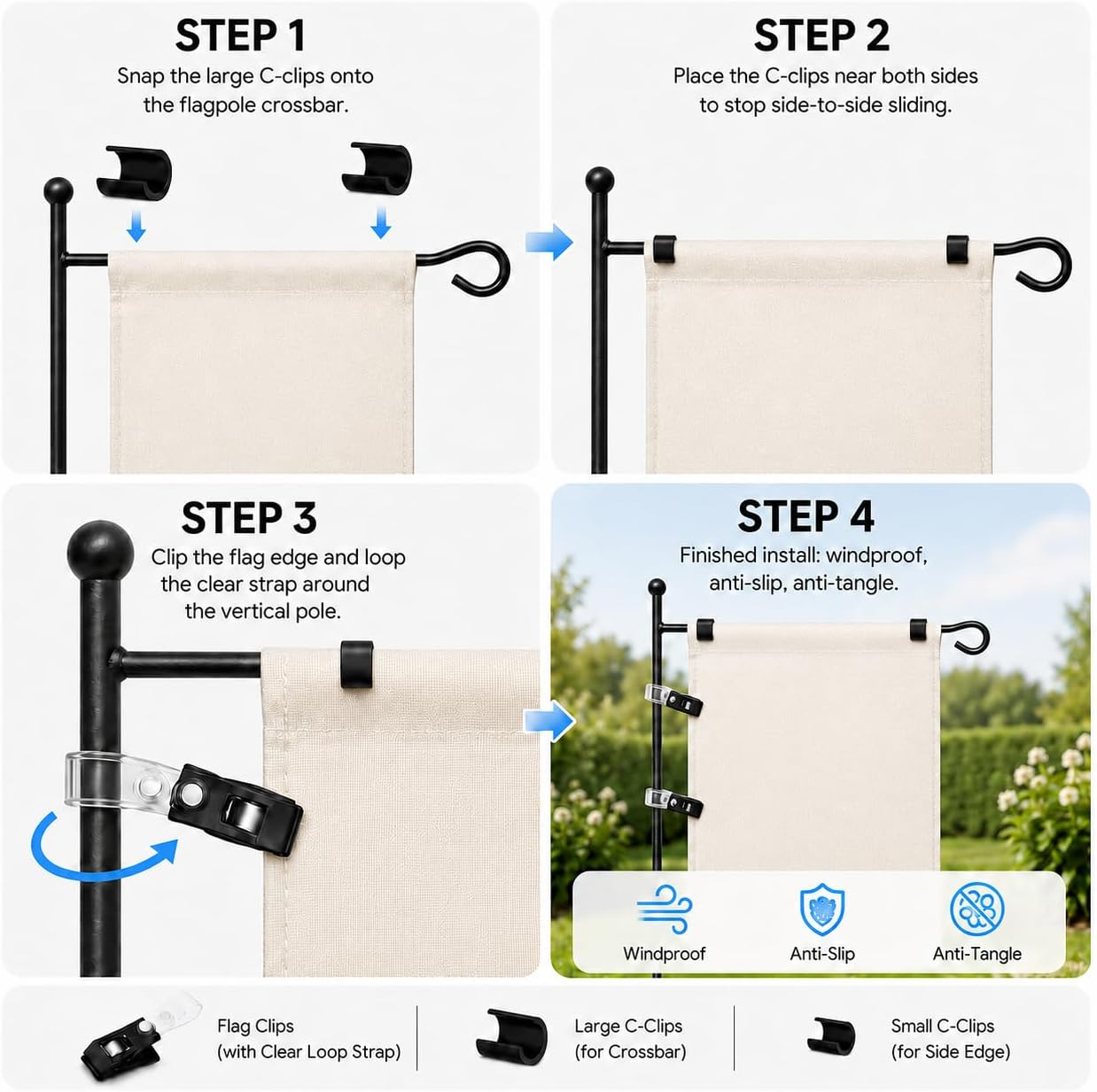 Garden Flag Clips Accessory Set Clips and Fasteners for Outdoor Garden Flags Holder Stand image 3