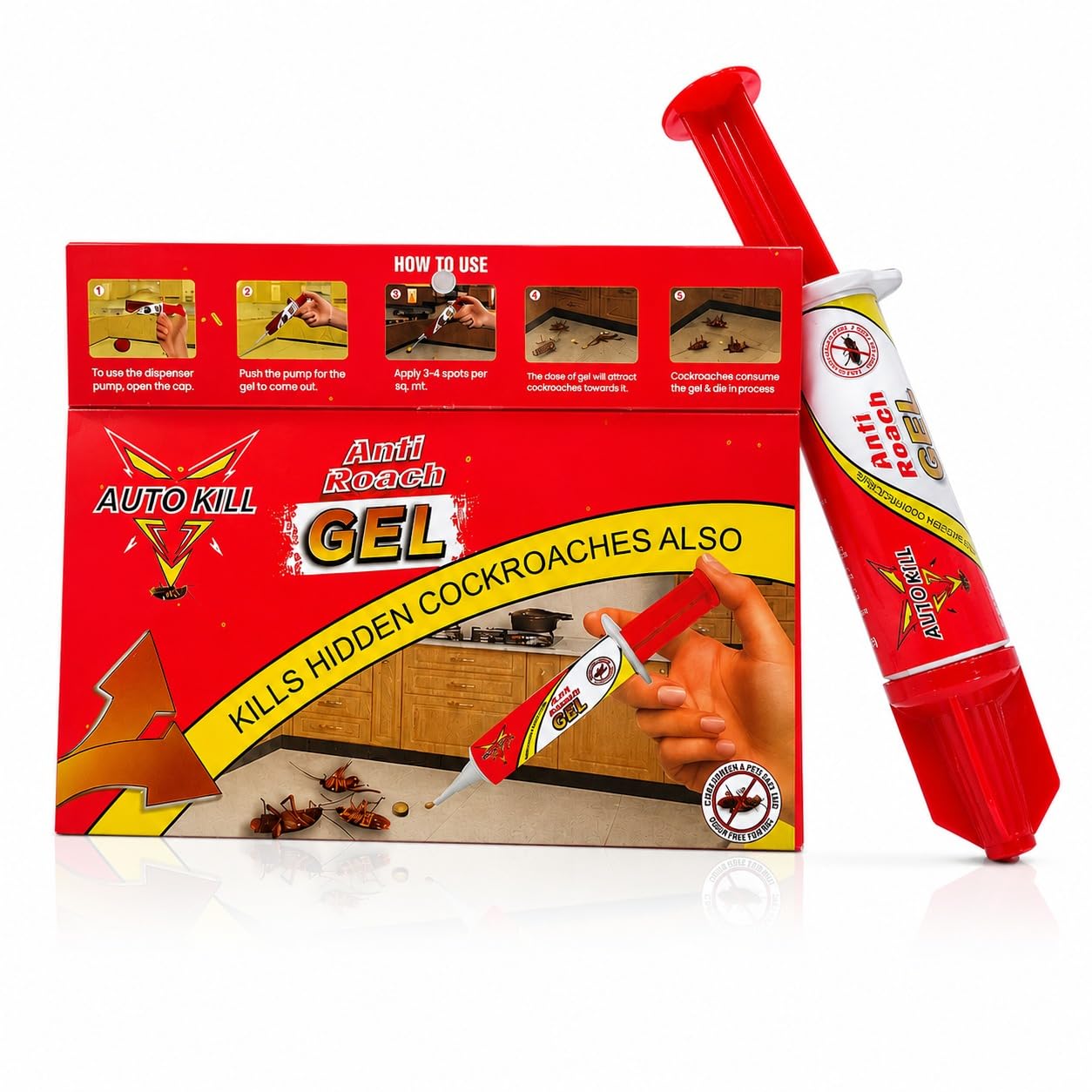 AUTO KILL Anti Roach Gel, Fast-Acting, Indoor Use, Unscented, 20 Gm, Gel for Cockroaches-picture-21