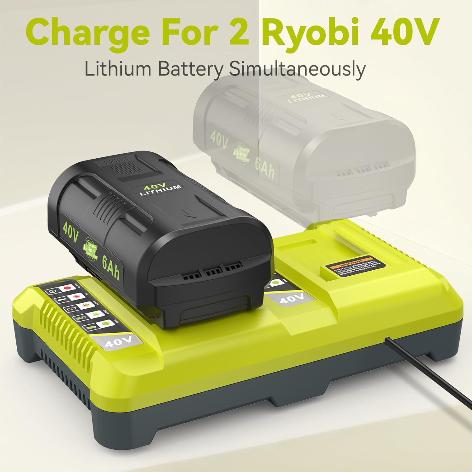 TREE.NB OP401 40V Dual Ports Fast Charger Replacement for Ryobi 40V Charger Compatible with Ryobi 40Volt OP4040 OP4026 OP4026A OP4050A OP40601 OP40602 OP4030 OP4015 OP40201