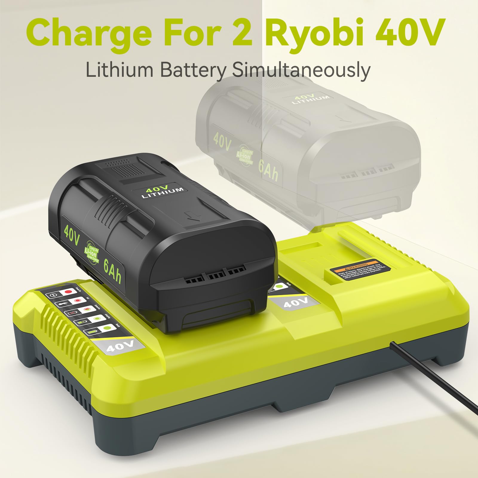LabTEC Caricabatterie per RB OP401 Dual Port, batteria al litio da 40 V, compatibile con OP4015 OP4026 OP4040 OP4050, 40 Volt RB Battery Charger (EU Plug)