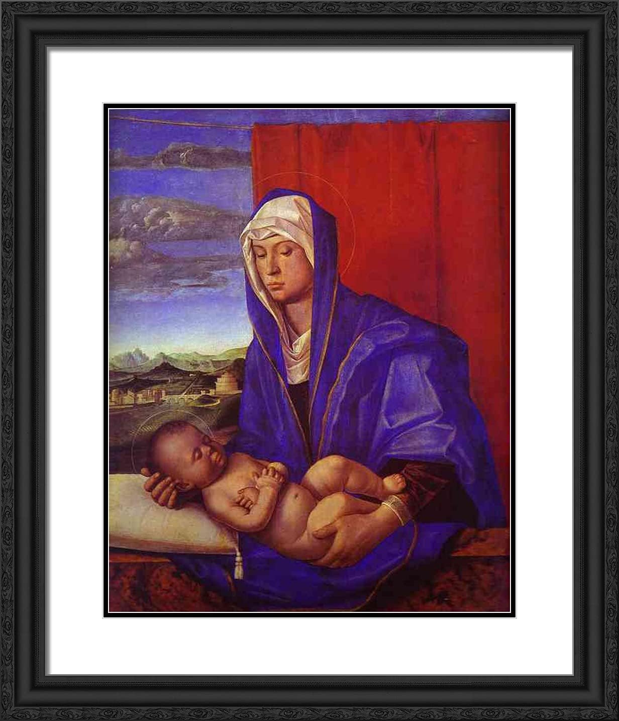 ArtDirect Bellini, Giovanni 20x23 Black Ornate Framed Art Print with Double Matting Titled: Virgin and Child l