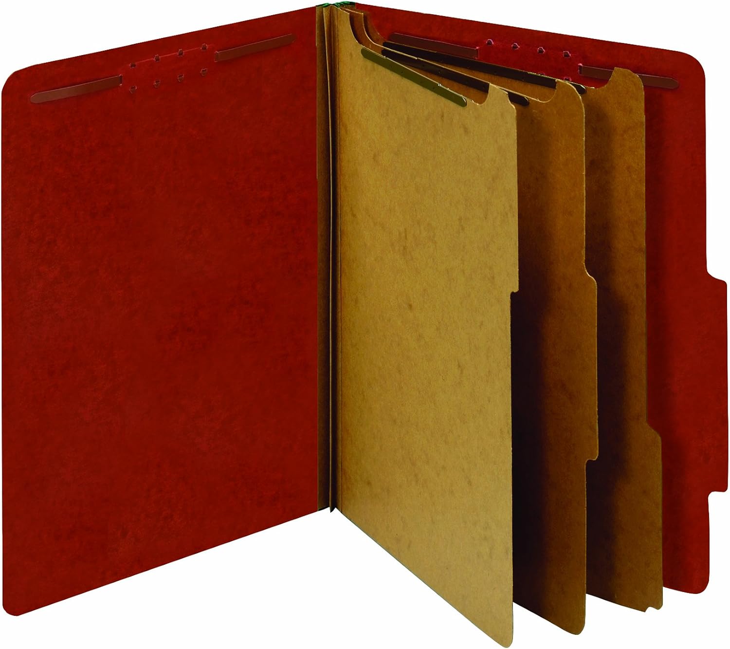 Globe-Weis Colored Classification Folders, 2/5 Cut Tab, 3 Dividers, Embedded Fasteners, Letter Size, Red, 10 Folders per Box (24092)