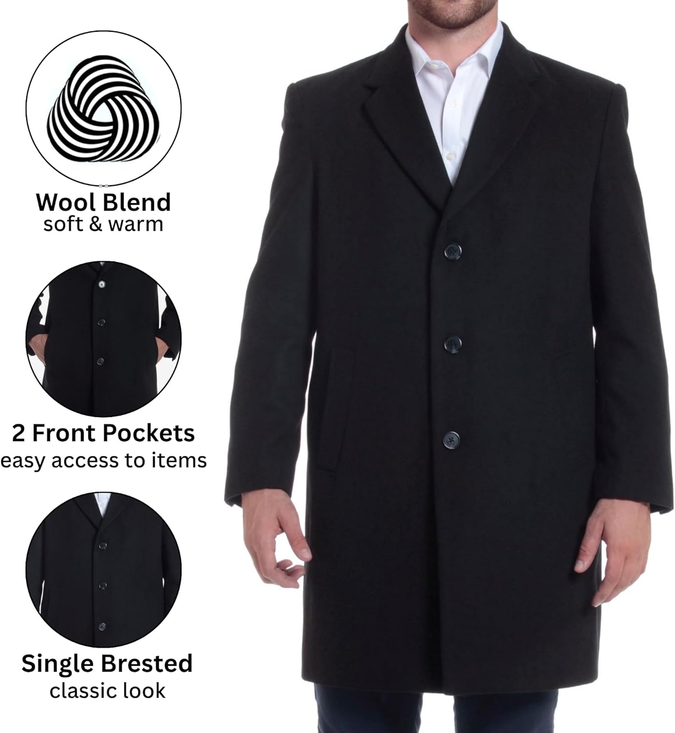 Alpine Swiss Luke Mens Wool Blend Overcoat Single Breasted Topcoat Tailored Notch Lapel Coat Business Professional Outerwear - Image 4