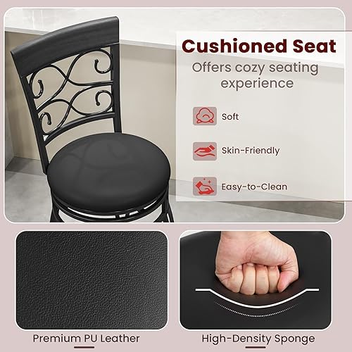 Miniatura 6 de Giantex Juego de 2 taburetes de bar giratorios de 30 pulgadas, taburetes de bar de altura de barra con respaldo, asiento tapizado de piel sintética,