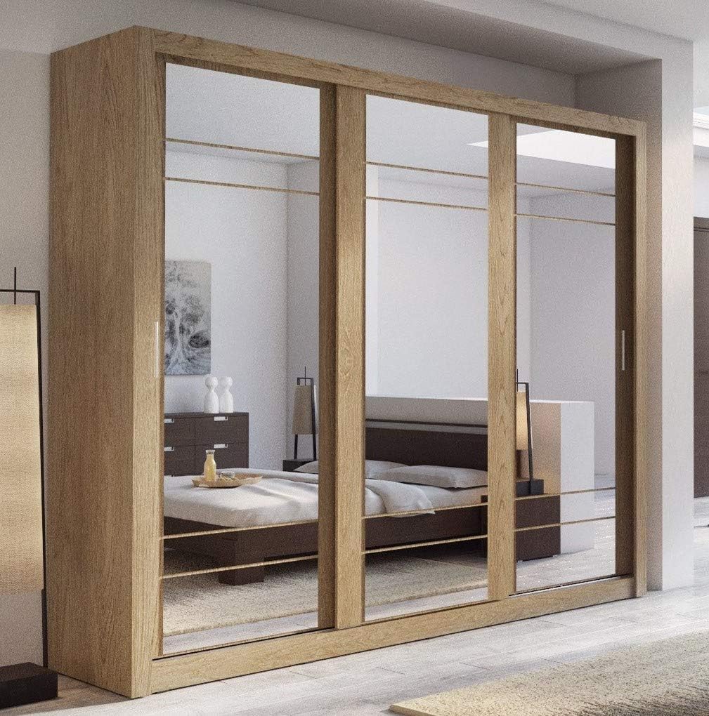 Arthauss Modern Bedroom Mirrored Sliding Door Wardrobe ARTI 2 in Oak ...