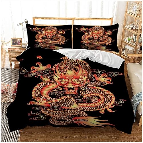 Juego de ropa de cama con estampado de dragón de China en 3D, funda de edredón tamaño Queen, Textiles para el hogar para adultos, ropa de cama con