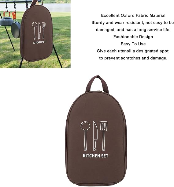 Portable Camping Cookware Storage Bag Camping Cooking Utensils Organizer Multifunctional Portable Camping Kitchen Organizer for BBQ Camp Cookware Kitchen Kit(Coffee)