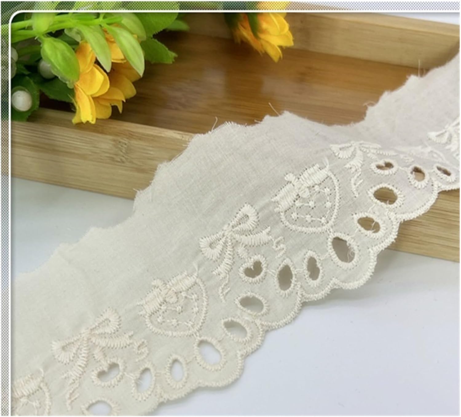 Strawberry Bow Pink Embroidery Cotton Lace Accessories DIY 15 Yards(Apricot)