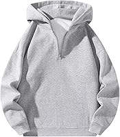 Verdusa Men's Quarter Zip Pullover Hoodie Long Sleeve Drop Shoulder Sweatshirt Casual Unisex Fit