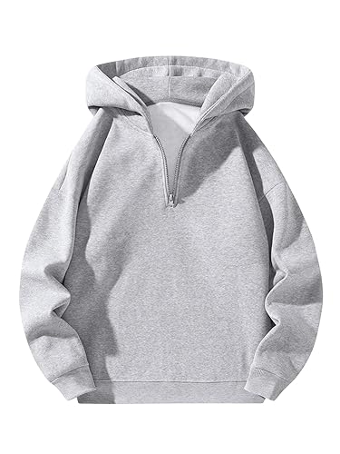 Verdusa Men's Quarter Zip Pullover Hoodies Long Sleeve Drop Shoulder