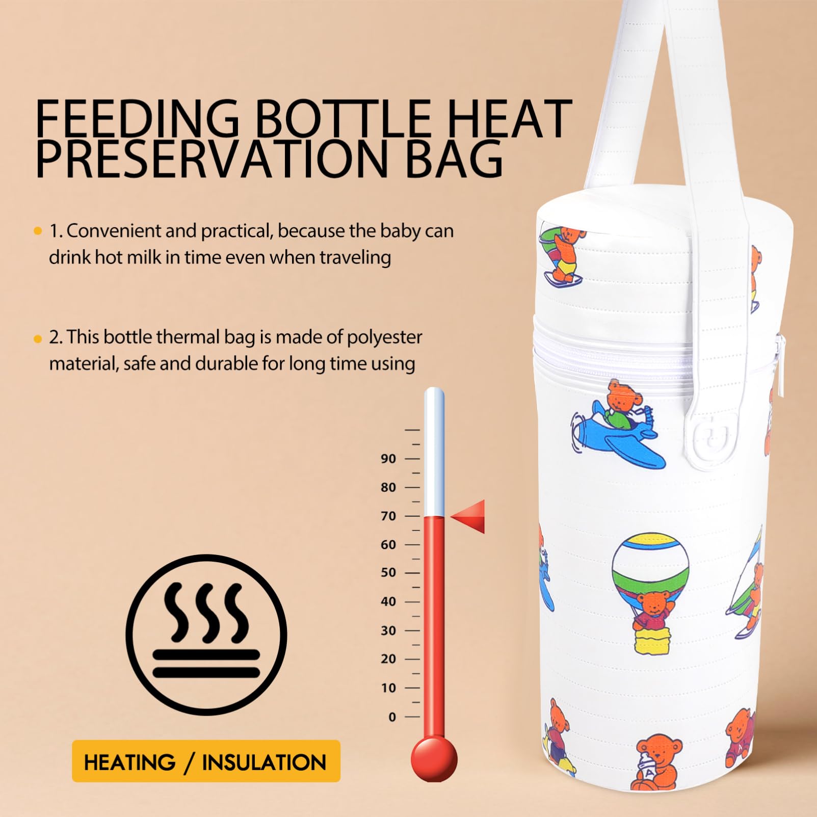 KOMBIUDA Tragbarer Babyflaschenwärmer Für Unterwegs Isolierte Thermotasche Zur Milch Warmhaltung 3-4 Stunden Leichte Aufbewahrungstasche Für Reisen Und Alltag