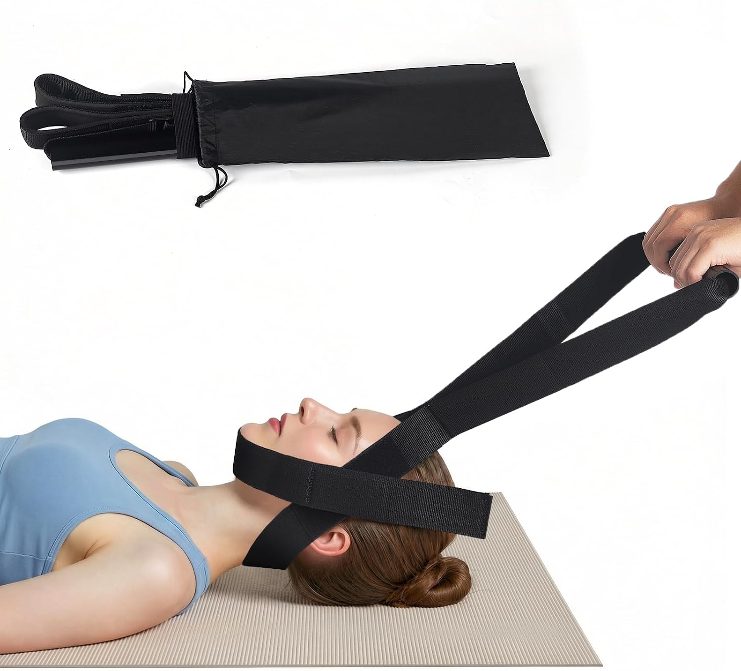 Y Neck Strap Traction Device for Pain Relief, Cervical Neck Stretcher with Comfort Handle and Chin Strap, Spine Chiropractic Decompression Tool