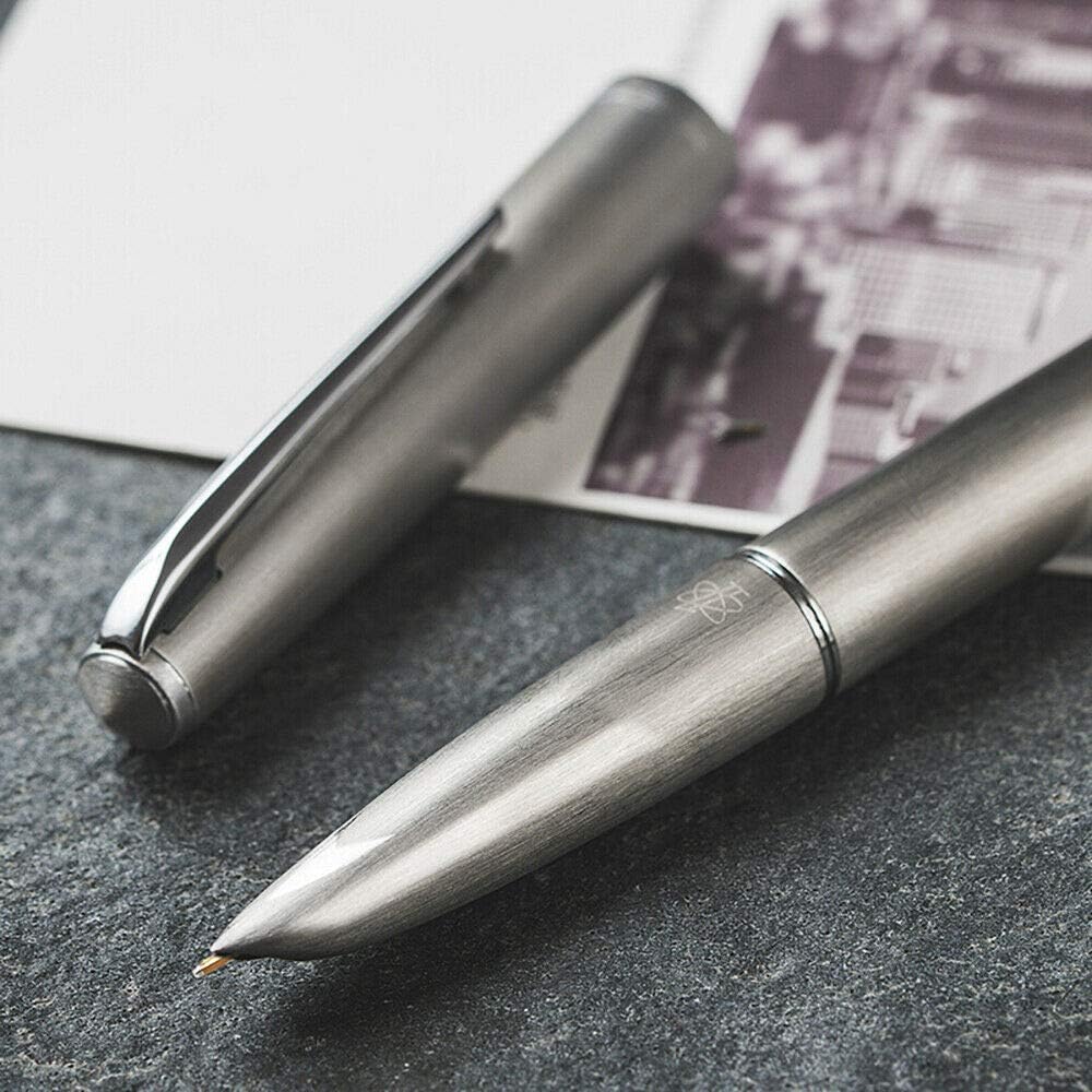 Lanxivi upgraded Hero 100 14K Fountain Pen Fine Nib, Solid Stainless Steel Well-Balanced Pen with Converter & Gift Case Set
