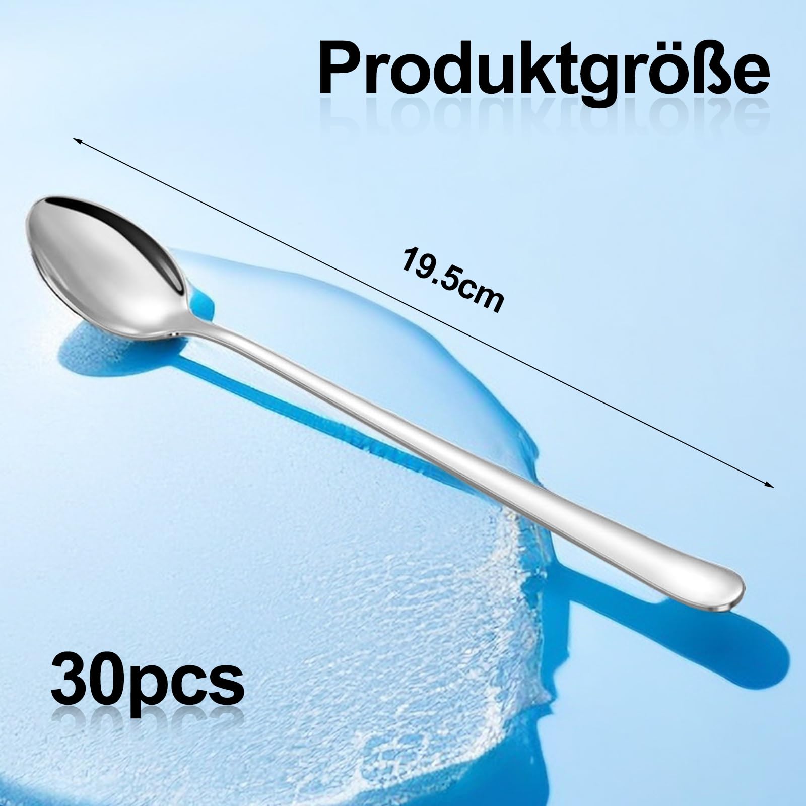Set di cucchiai per latte macchiato, 30 pezzi, cucchiaini da caffè, cucchiaino lungo, 19,5 cm, in acciaio inox, ideale per caffè freddo, tè freddo, gelato, frappè