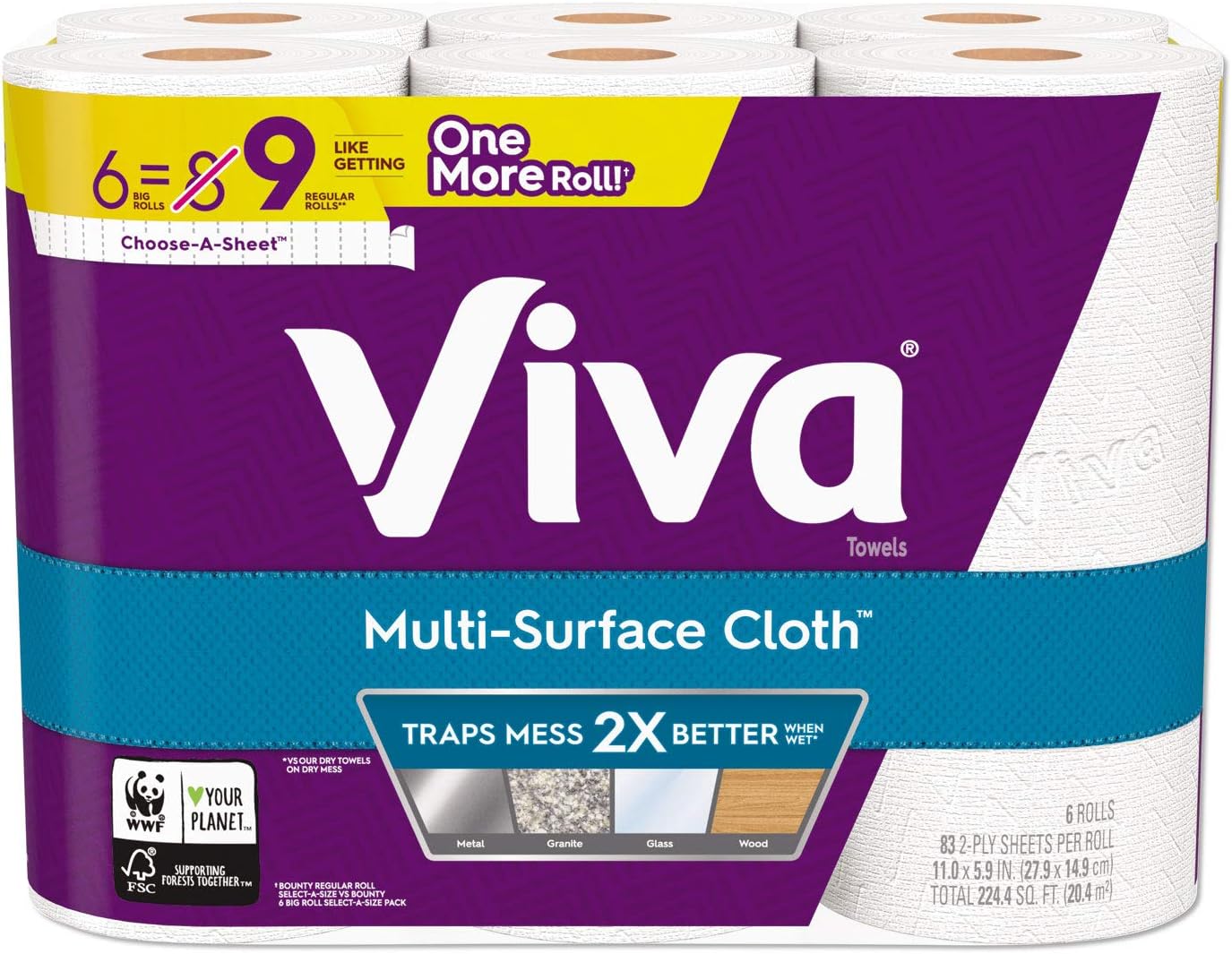Multi-Surface Cloth Choose-A-Sheet Paper Towels Cloth-Like Kitchen Paper Towels, White, 83 Sheets (Pack of 6)