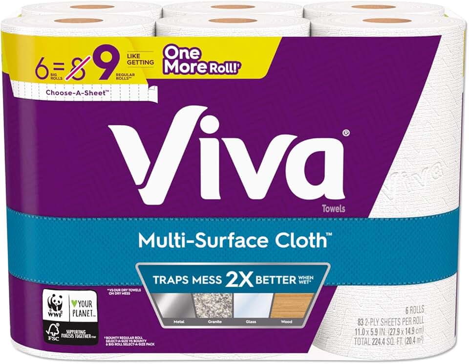 Multi-Surface Cloth Choose-A-Sheet Paper Towels Cloth-Like Kitchen Paper Towels, White, 83 Sheets (Pack of 6)