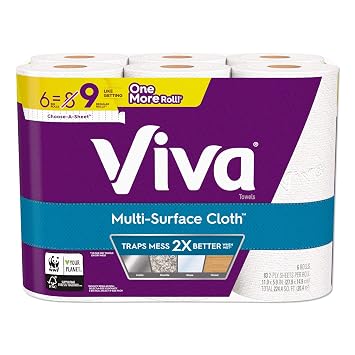 Viva Multi-Surface Cloth Choose-A-Sheet Paper Towels Cloth-Like Kitchen Paper Towels, White, 83 Sheets Pack of 6