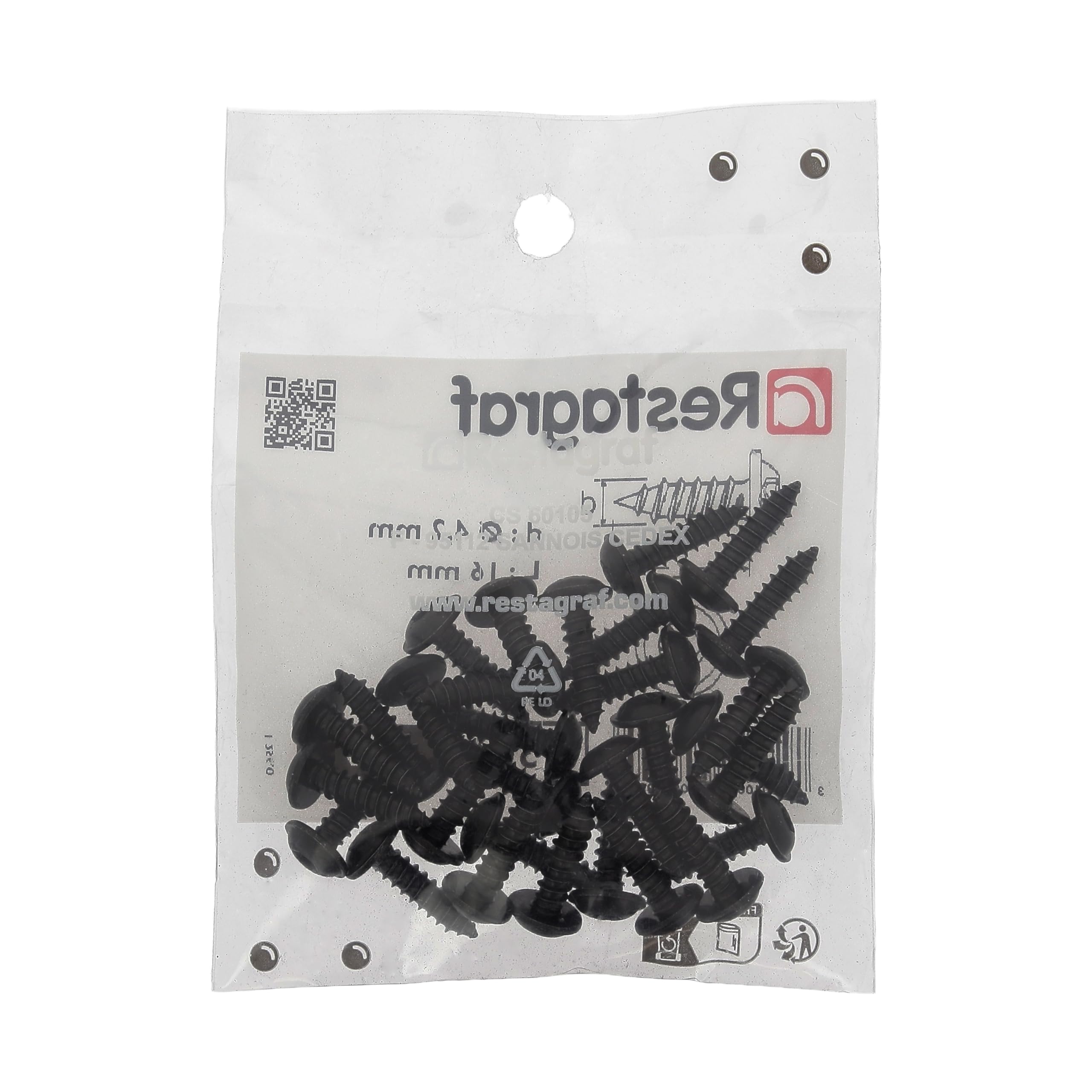 Wkręt do blachy z łbem okrągłym RLX Torx w woreczku, 4,2 mm x 16mm, NFE 25-655, czarny cynk, zestaw 30 szt