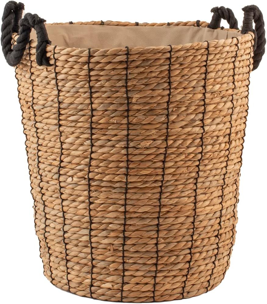 H&H Cesto in Seagrass con Manici in Cotone Neri 40x40hcm