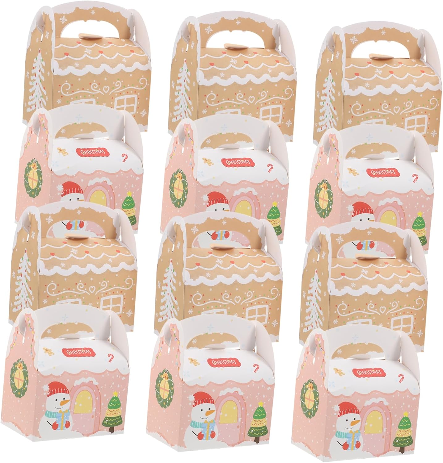 minkissy 12pcs Decorative Christmas Treat Boxes for Holiday Cookies Chocolates and Candies Handheld Paper Packaging for Xmas Celebrations Multiuse Craft Boxes