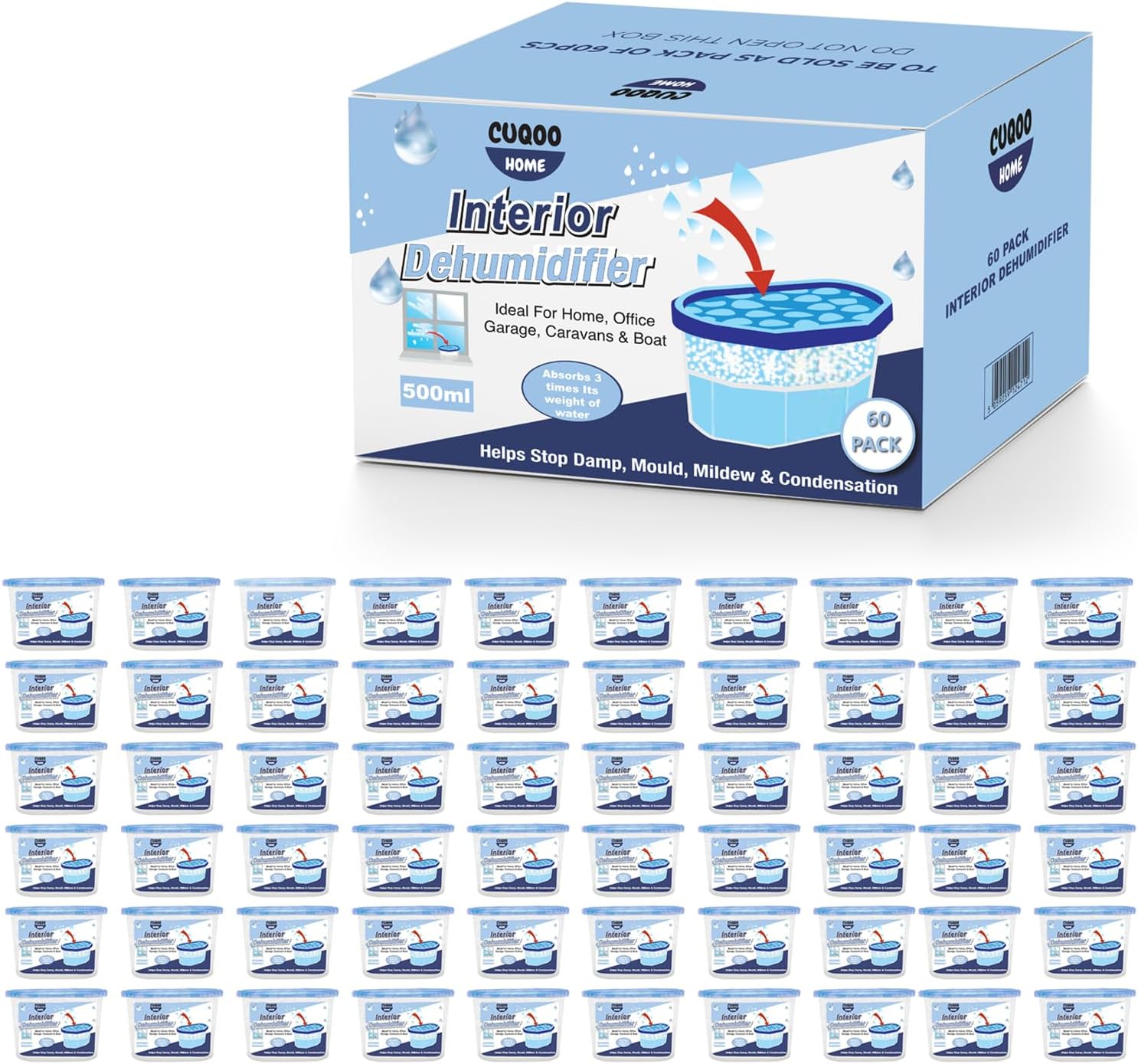 CUQOO Disposable Dehumidifier for Home 500ml Pack of 60 Moisture