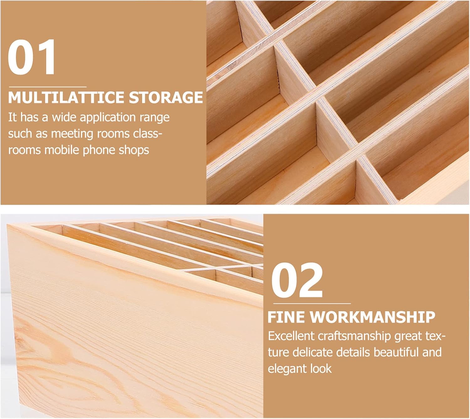 SEWACC Portable Desk Portable Desk 3 Pcs Cell Phone Storage Box 12 Grids Wooden Cell Phone Holder Desktop Organizer Mobile Storage Box for Home Classroom Office Desktop Stand Stand