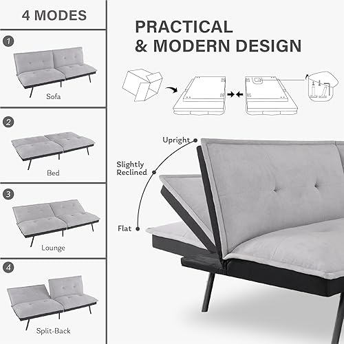 Miniatura 3 de Sofá cama futón, sofá futón de espuma viscoelástica con respaldo ajustable, sofá cama convertible de diseño multifuncional, sofá cama que ahorra