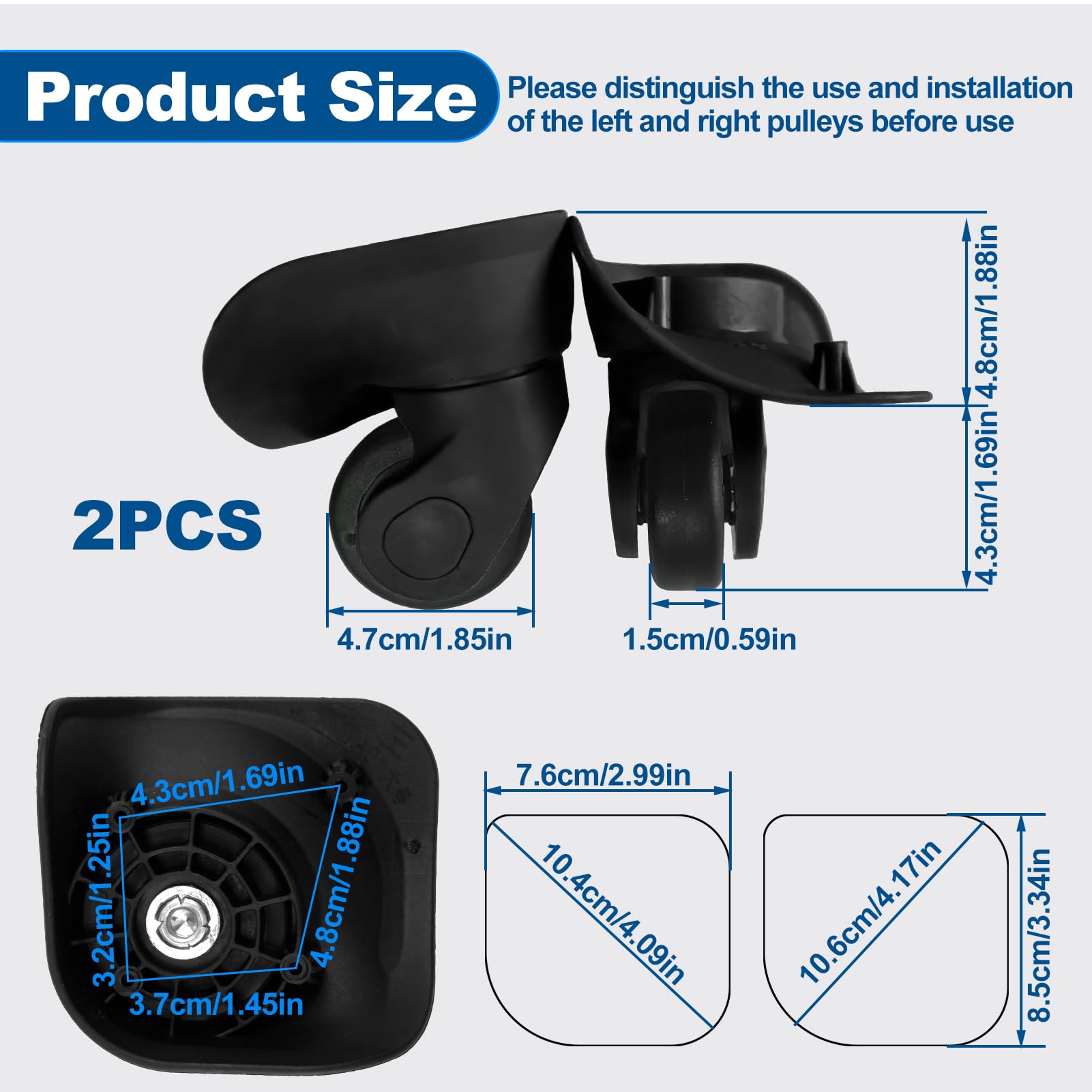 Ruote Di Ricambio Per Valigie Rigide - PVC, Girevoli 360°, Nero, Facile Installazione, Per Bagagli - Foto 3