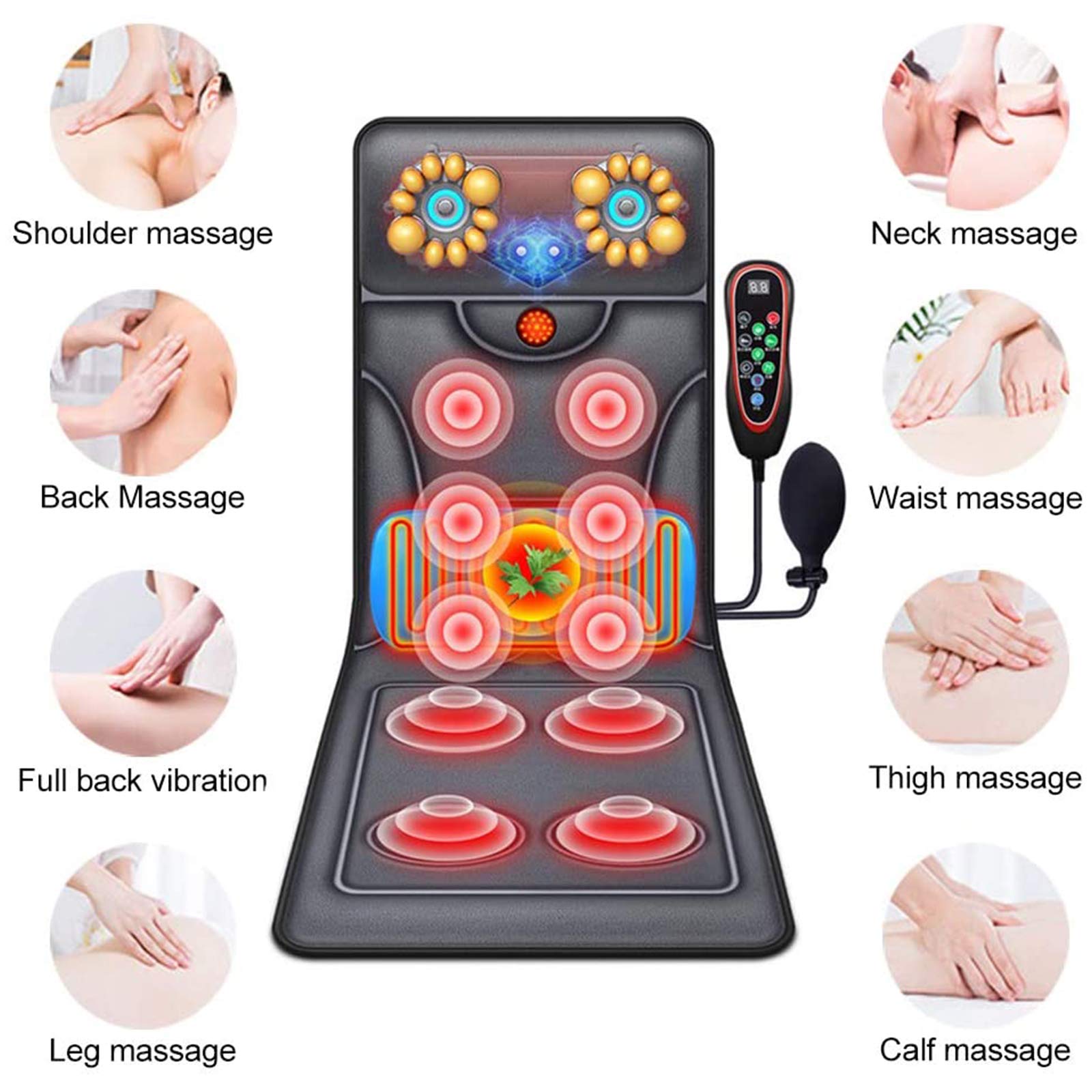 Colchoneta De Masaje para Todo El Cuerpo, Masajeador Eléctrico De Espalda, 30 Cabezales De Masaje De Acupresión para El Cuello Y La Cabeza 10 Motor De Vibración De La Pierna Trasera