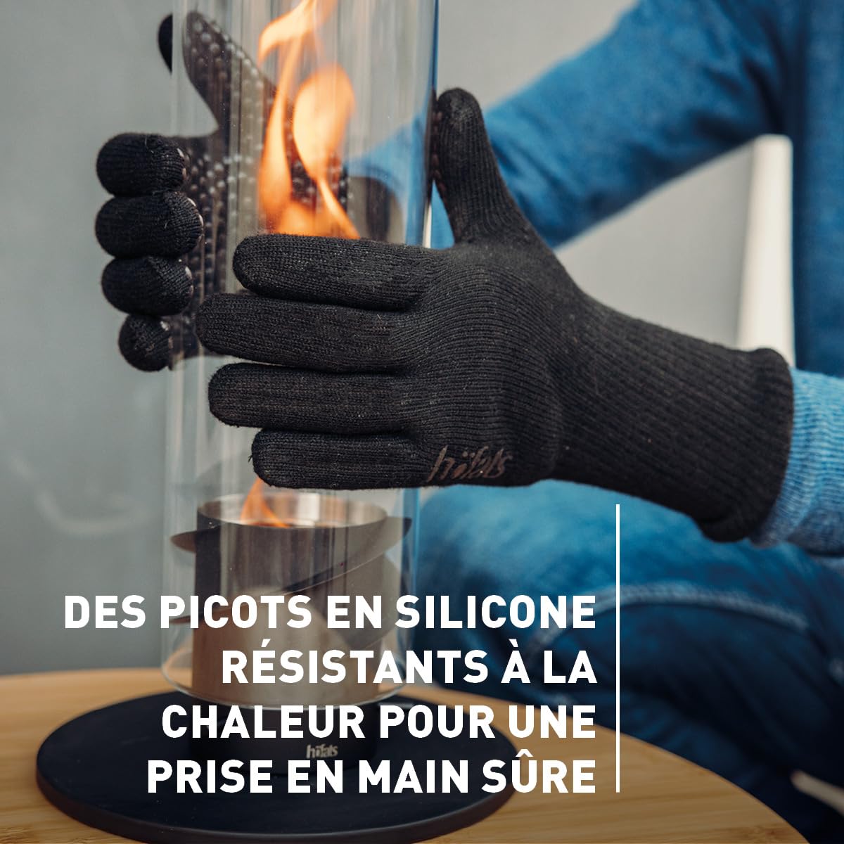 höfats Gants de barbecue - Gants de feu résistants à la chaleur jusqu'à 800 °C, gants ignifuges en fibre d'aramide - Surface antidérapante grâce aux picots en silicone - Certifié selon EN 407 et EN