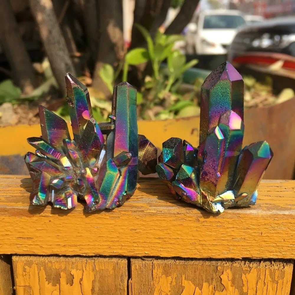 HSMXNEONJB Stone Metal Color Halo Angel Crystal Cluster Coated Quartz Angel Cluster(2pc)